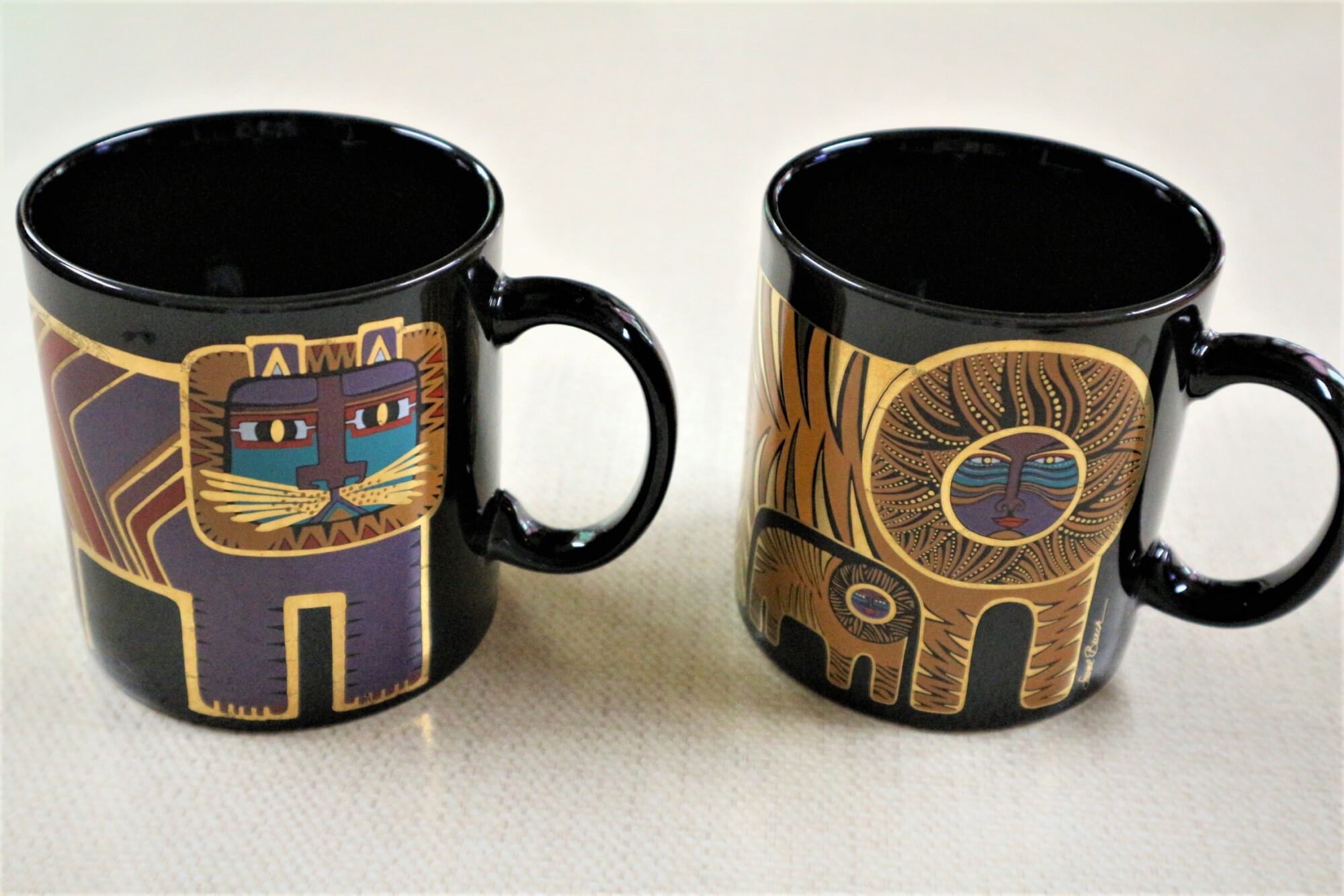 Laurel Burch Inc Made In Japan Gold Foil Lion & Cub Black Coffee Tea ...