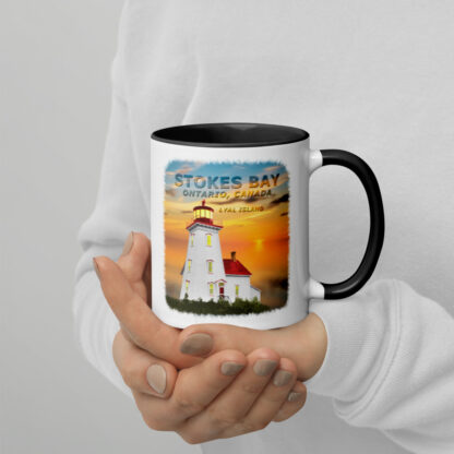 White Ceramic Mug Colour Inside with Coloured Lyal Island Lighthouse