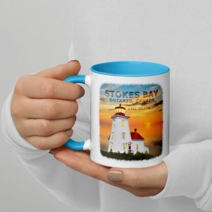 White Ceramic Mug Colour Inside with Coloured Lyal Island Lighthouse