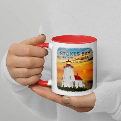 White Ceramic Mug Colour Inside with Coloured Lyal Island Lighthouse