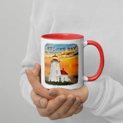 White Ceramic Mug Colour Inside with Coloured Lyal Island Lighthouse