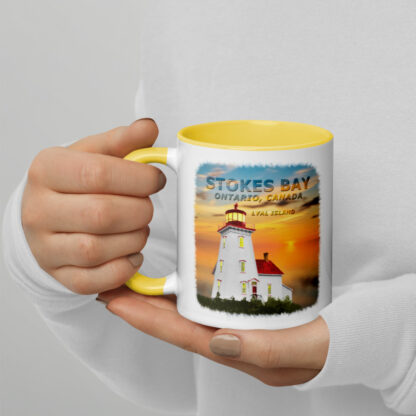 White Ceramic Mug Colour Inside with Coloured Lyal Island Lighthouse