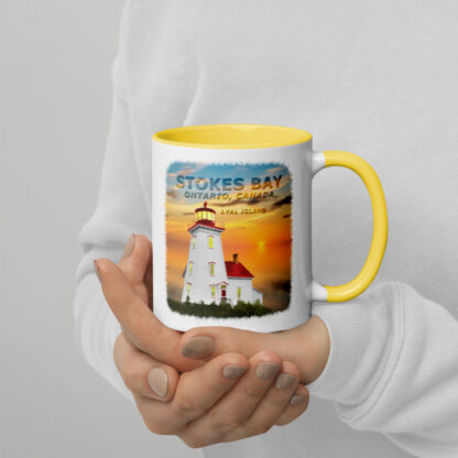 White Ceramic Mug Colour Inside with Coloured Lyal Island Lighthouse