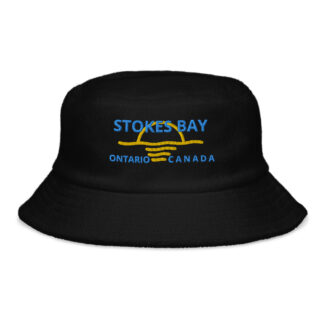 Terry Cloth Bucket Hat with Stokes Bay Ontario Canada with Sunset Logo