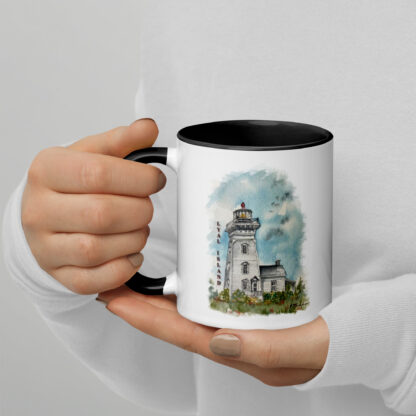 White Ceramic Mug Coloured Inside with Water-Colour Lyal Island Lighthouse