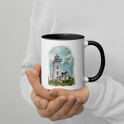 White Ceramic Mug Coloured Inside with Water-Colour Lyal Island Lighthouse