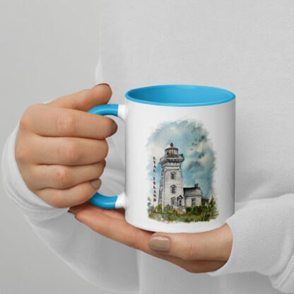 White Ceramic Mug Coloured Inside with Water-Colour Lyal Island Lighthouse