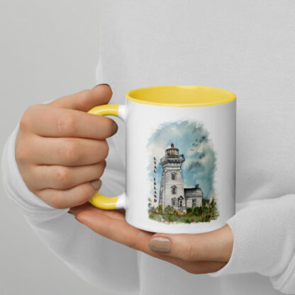 White Ceramic Mug Coloured Inside with Water-Colour Lyal Island Lighthouse