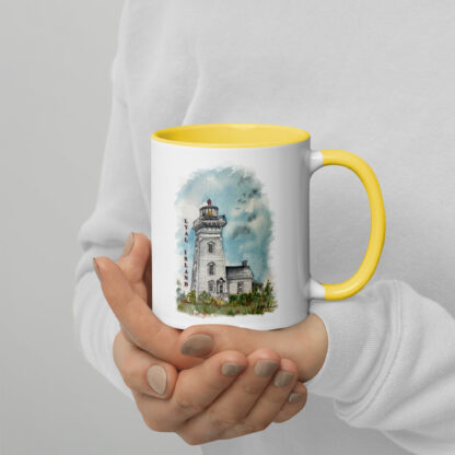 White Ceramic Mug Coloured Inside with Water-Colour Lyal Island Lighthouse