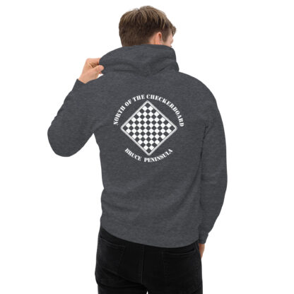 Men's Fleece Hoodie White Checkerboard Logo - Image 8