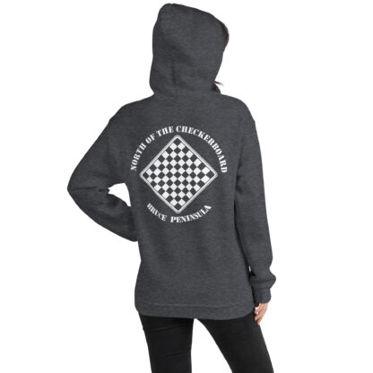 Women's Fleece Hoodie White Checkerboard Logo - Image 9