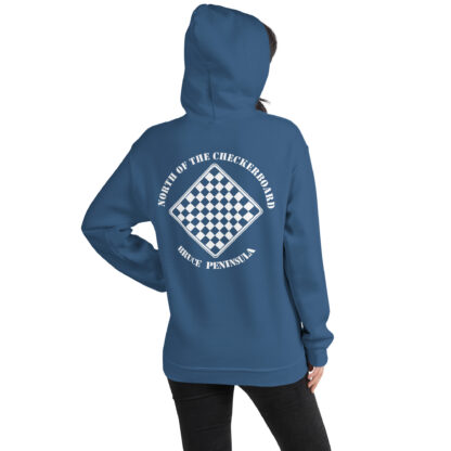 Women's Fleece Hoodie White Checkerboard Logo - Image 10