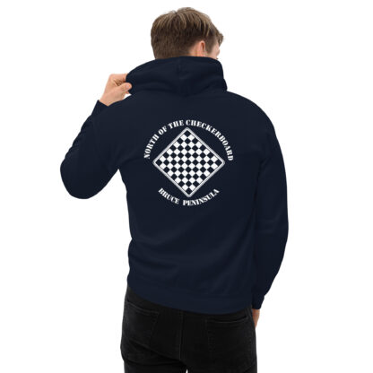 Men's Fleece Hoodie White Checkerboard Logo - Image 5