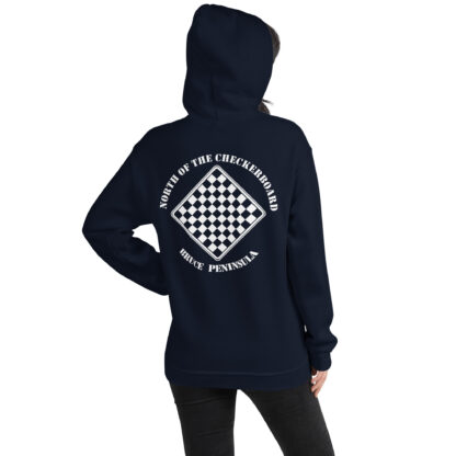 Women's Fleece Hoodie White Checkerboard Logo - Image 6