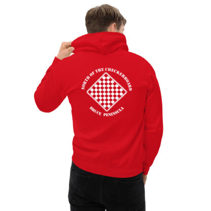 Men's Fleece Hoodie White Checkerboard Logo - Image 7