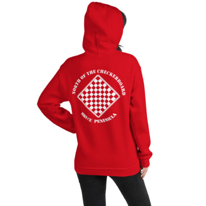 Women's Fleece Hoodie White Checkerboard Logo - Image 8