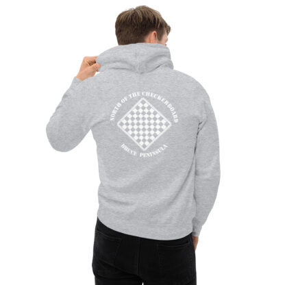 Men's Fleece Hoodie White Checkerboard Logo - Image 11