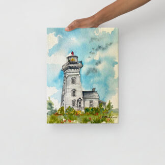 Lyal Island Lighthouse in watercolour by Barb Tomkins on canvas