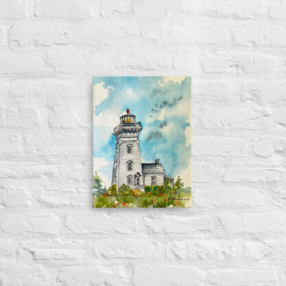 Lyal Island Lighthouse in watercolour by Barb Tomkins on canvas